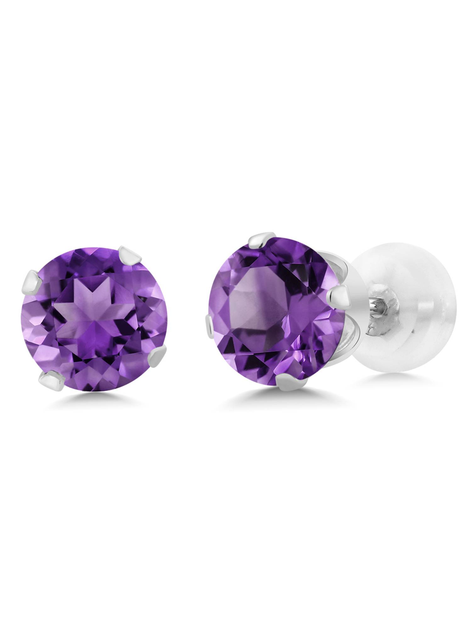 1.5 Cttw Pear Cut Simulated Amethyst Solitaire Stud Earrings In 10K Gold 